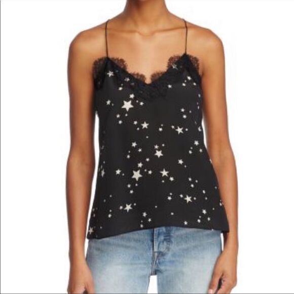 Cami NYC Tops - Cami NYC The Racer Lace Trim Star Print Silk Camisole